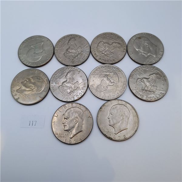 Ten American One Dollar Coins