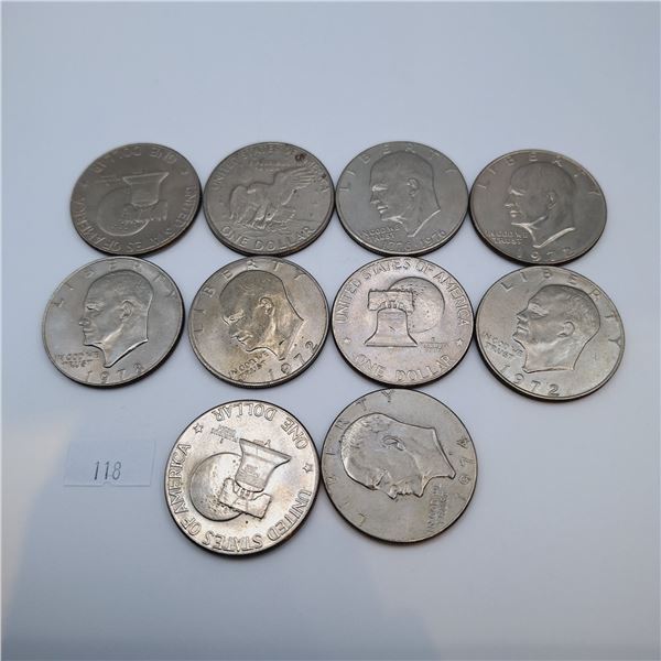 Ten American One Dollar Coins
