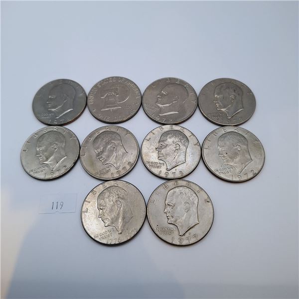 Ten American One Dollar Coins