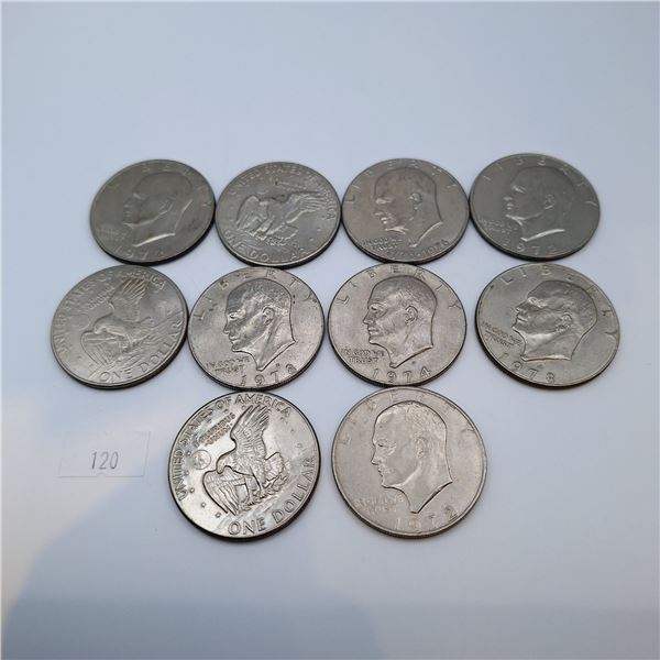 Ten American One Dollar Coins