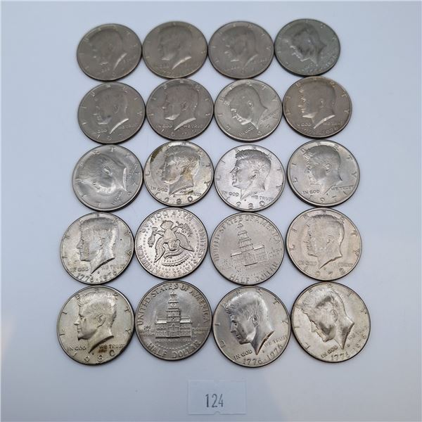 Twenty American Half Dollar Coins