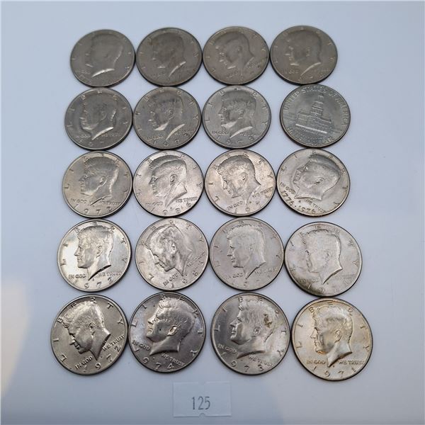 Twenty American Half Dollar Coins
