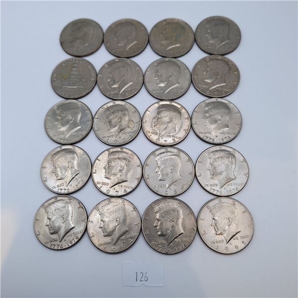 Twenty American Half Dollar Coins