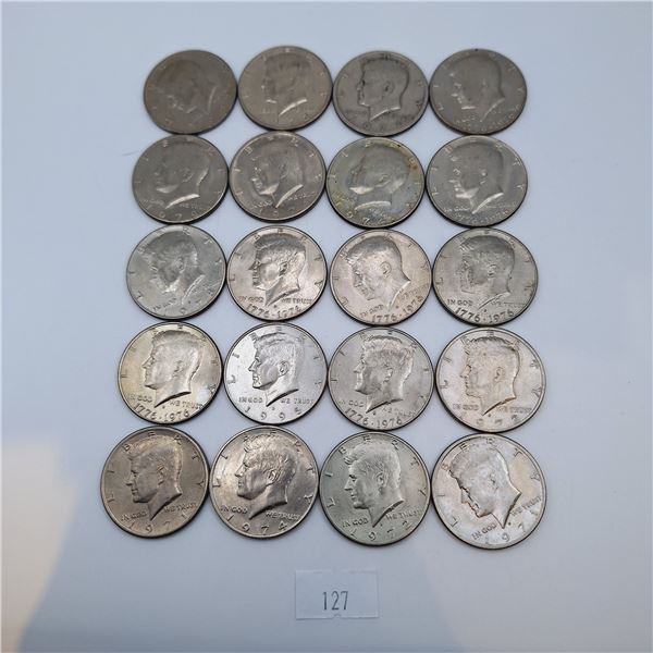 Twenty American Half Dollar Coins