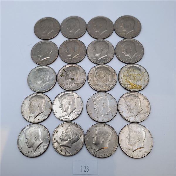Twenty American Half Dollar Coins