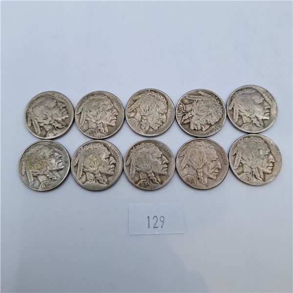 Ten American Buffalo Nickels