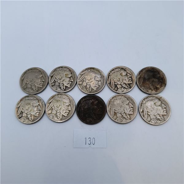 Ten American Buffalo Nickels