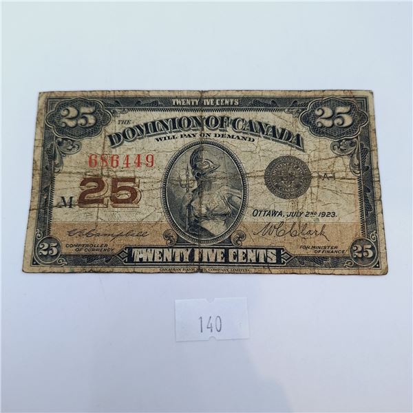 1923 Dominion of Canada 25 Cent Banknote