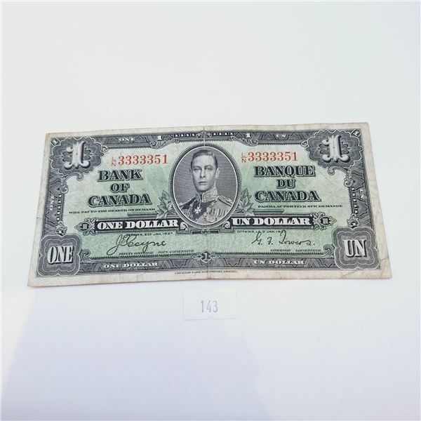 1937 Bank of Canada One Dollar Banknote