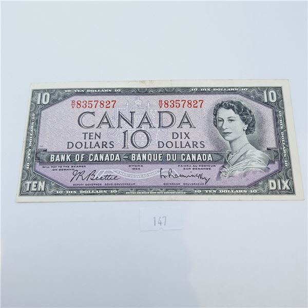 1954 Modified Portrait Bank of Canada Ten Dollar Banknote