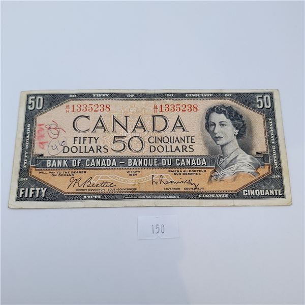 1954 Modified Portrait Bank of Canada Fifty Dollar Banknote