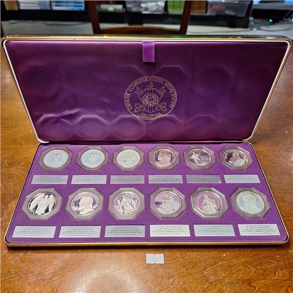 Catholic Commemorative Medal Society 12 Sterling Silver Medallion Set Approx. 300g 92.5% Silver