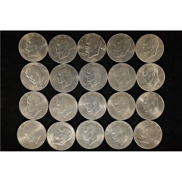 20-UNC IKE DOLLARS: 19-BICENTENNIAL P & D 1976 AND