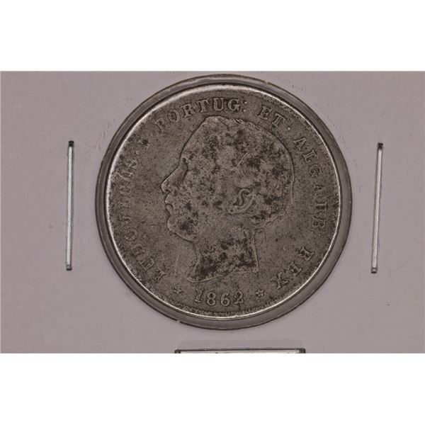 1862 PORTUGAL SILVER 200 REIS .1474 OZ. ASW