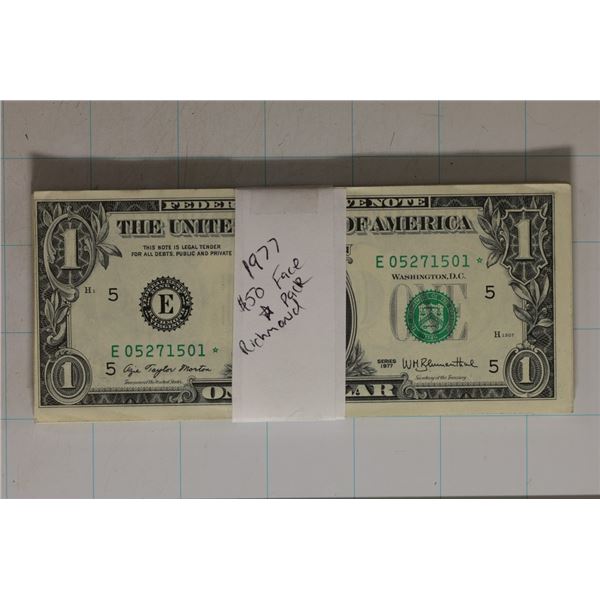 50-1977 US $1 FRN STAR NOTES WITH CONSECUTIVE