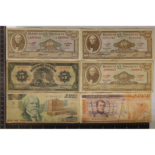 6 BANK OF MEXICO BILLS: 1971-100 PESO, 2-1972-