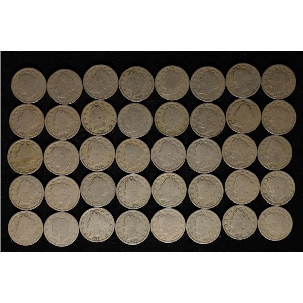 SOLID DATE ROLL OF 1911 LIBERTY "V" NICKELS 40
