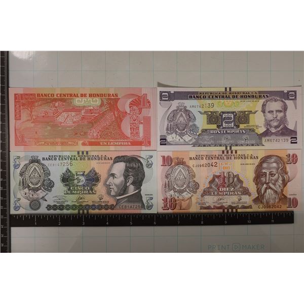 SET OF 4 HONDURAS CRISP UNC BILLS: 2016 ONE