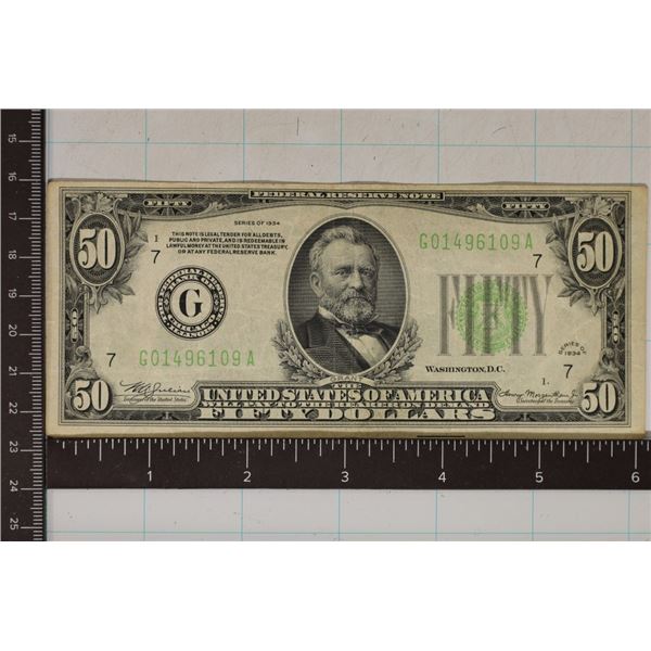 1934 US $50 FRN GREEN SEAL