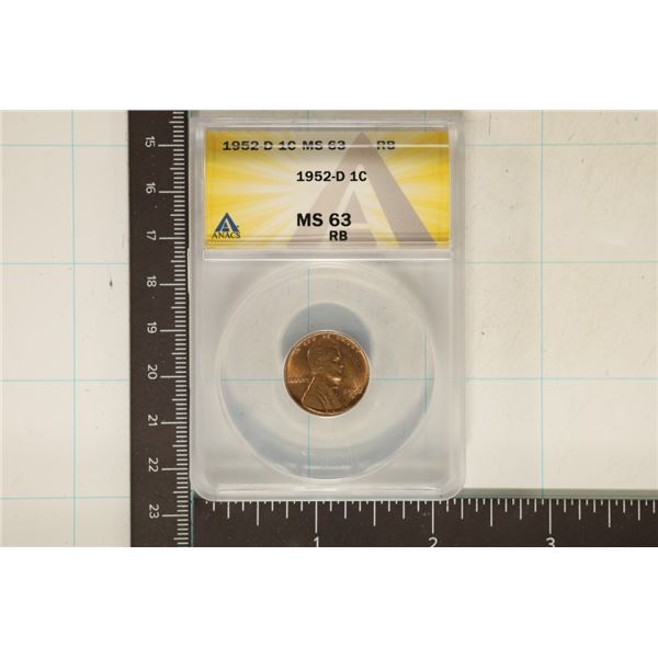 1952-D LINCOLN WHEAT CENT ANACS MS63 RB