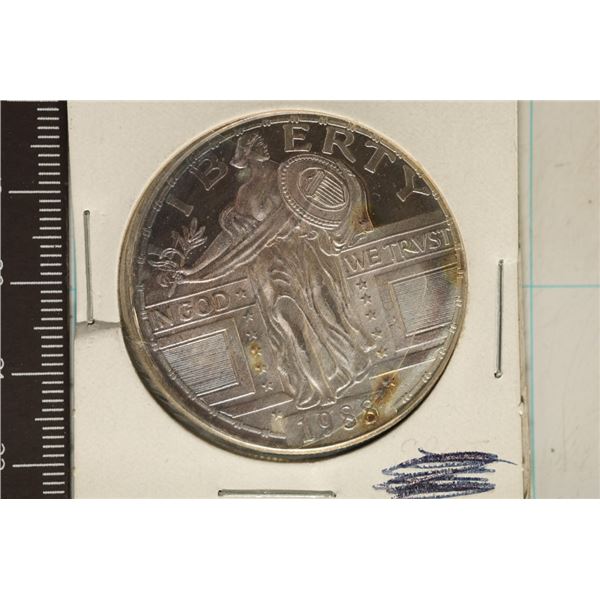 1988 1 TROY OZ .999 FINE SILVER PF ROUND, STANDING
