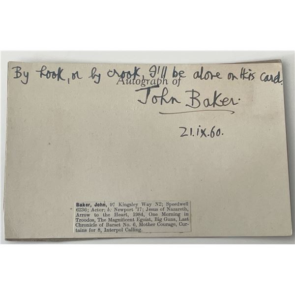 Actor John Baker autograph note