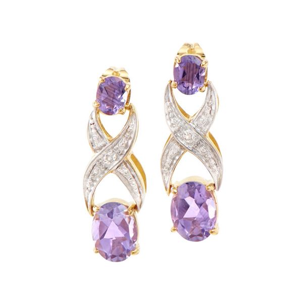 Plated 18KT Yellow Gold 2.72ctw Amethyst and Diamond Earrings