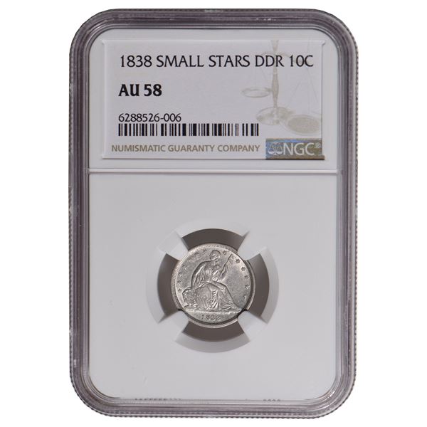 1838 Seated Liberty Small Starts Dime NGC AU58
