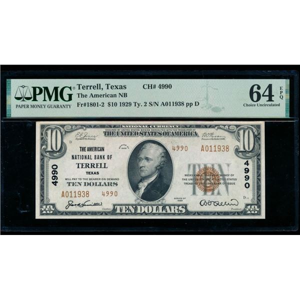 1929 $10 Terrell TX National PMG 64EPQ
