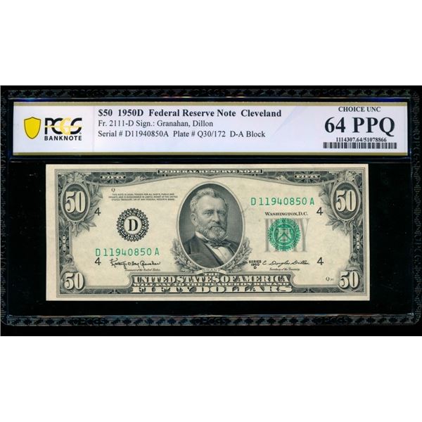 1950D $50 Cleveland FRN PCGS 64PPQ