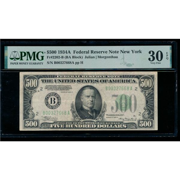 1934A $500 New York FRN PMG 30EPQ