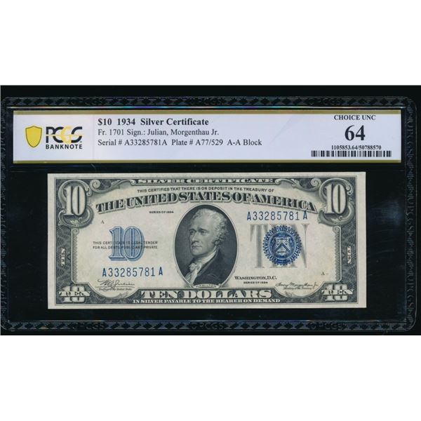 1934 $1 Silver Certificate PCGS 64