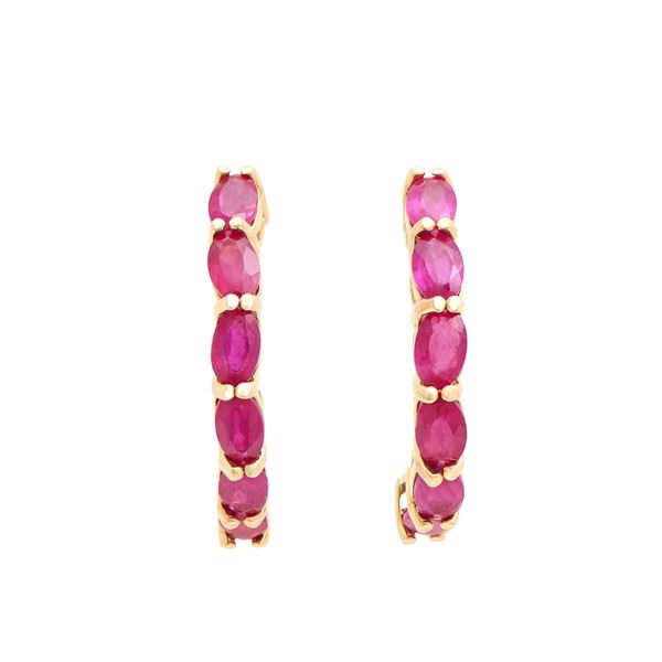 Plated 18KT Yellow Gold and Sterling Silver 3.55ctw Ruby Earrings