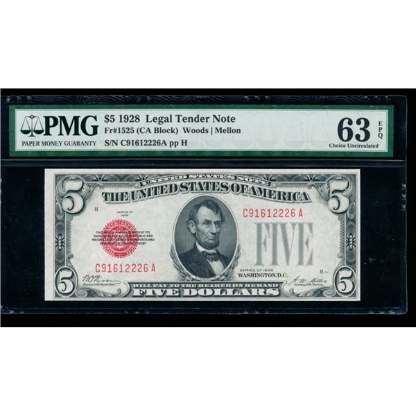 1928 $5 Legal Tender Note PMG 63EPQ