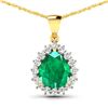 14KT Yellow Gold 2.85ctw Zambian Emerald and Diamond Pendant