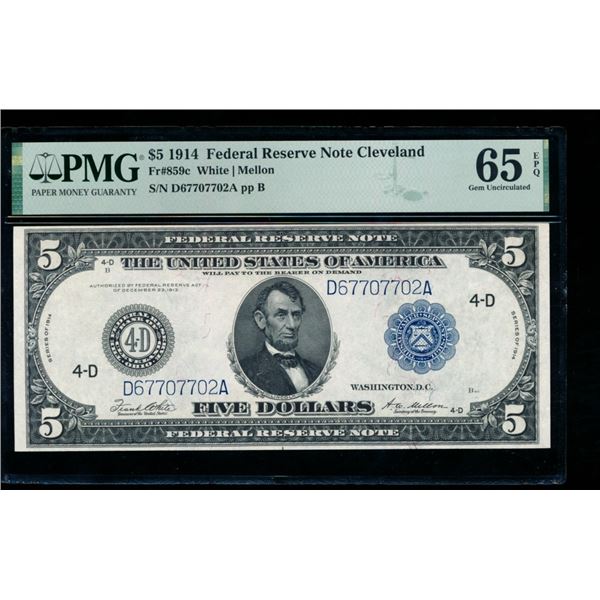 1914 $5 Cleveland FRN PMG 65EPQ