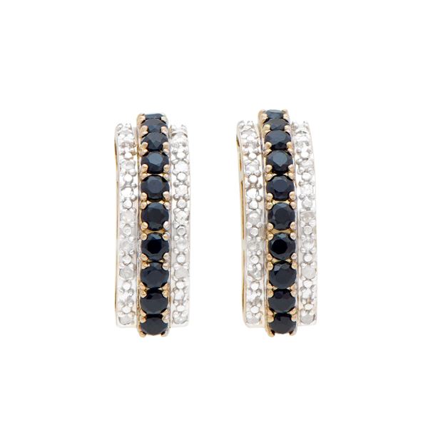 Plated 18KT Yellow Gold and Sterling Silver 2.02ctw Sapphire and Diamond Earrings