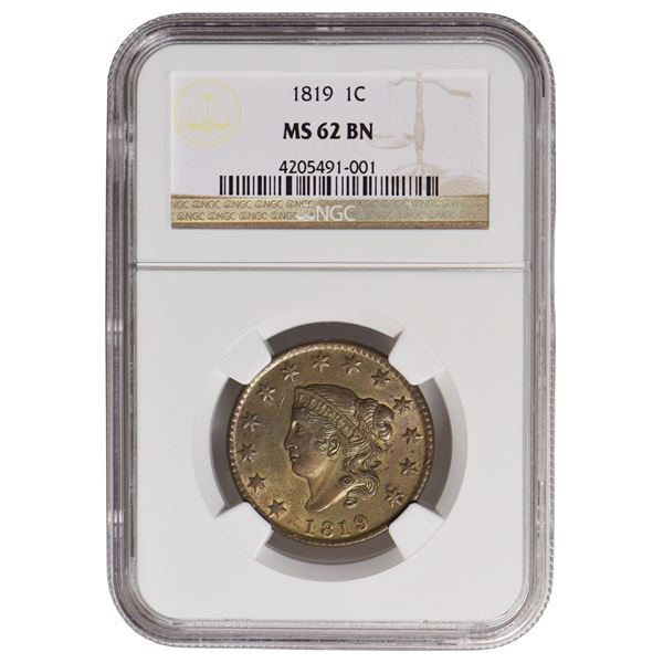 1819 Coronet Large Cent NGC MS62BN