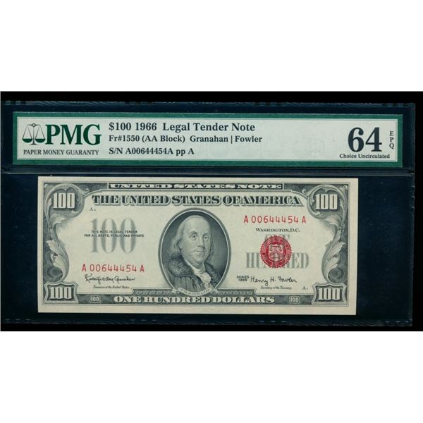 1966 $100 Legal Tender Note PMG 64EPQ