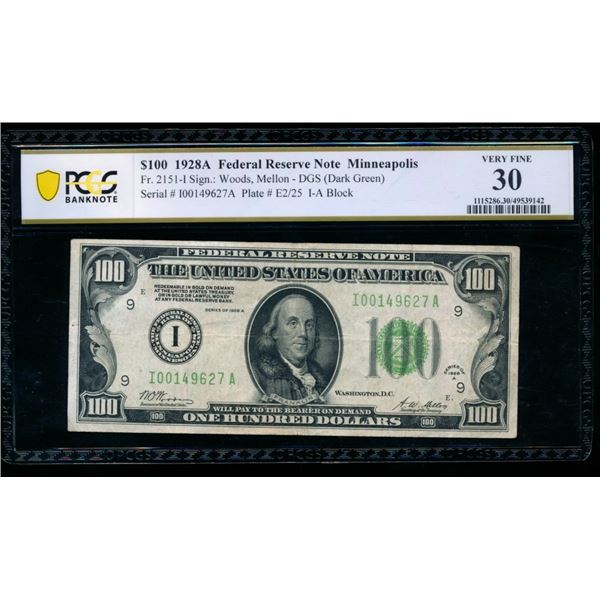 1928A $100 Minneapolis FRN PCGS 30