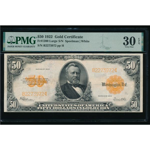 1922 $50 Gold Certificate PMG 30EPQ