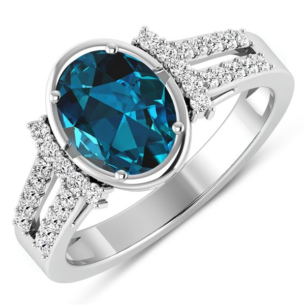 14KT White Gold 1.9ctw London Blue Topaz and Diamond Ring