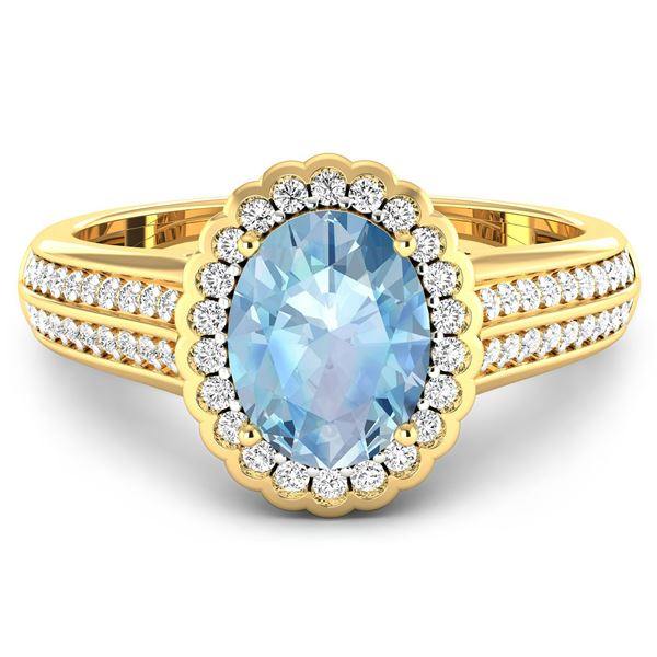 14KT Yellow Gold 1.28ct Aquamarine and Diamond Ring