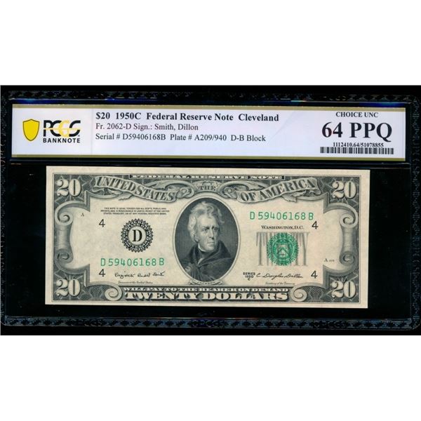 1950C $20 Cleveland FRN PCGS 64PPQ