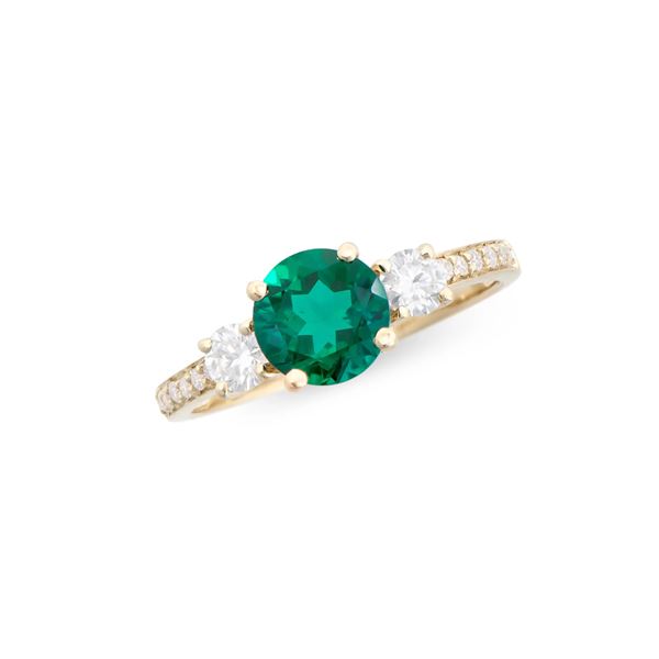 14KT Yellow Gold 1.28ct Lab Grown Emerald and Diamond Ring