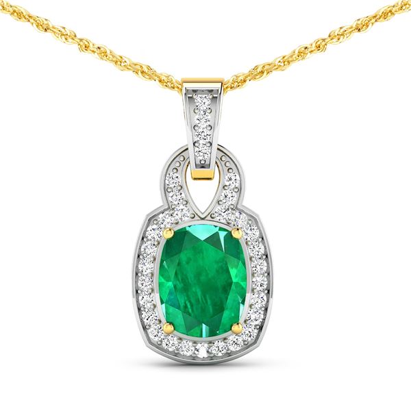 14KT Yellow Gold 1.74ctw Zambian Emerald and Diamond Pendant