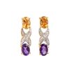 Image 1 : Plated 18KT Yellow Gold 1.62cts Amethyst Citrine and Diamond Earrings