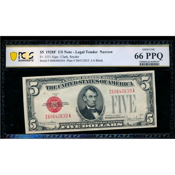 1928F $5 Legal Tender Note PCGS 66PPQ