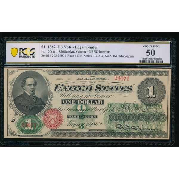 1862 $1 Legal Tender Note PCGS 50