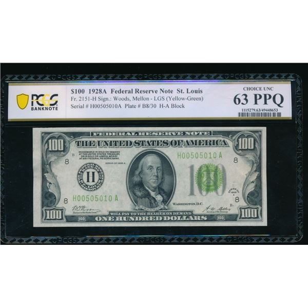 1928A $100 St Louis FRN PCGS 63PPQ